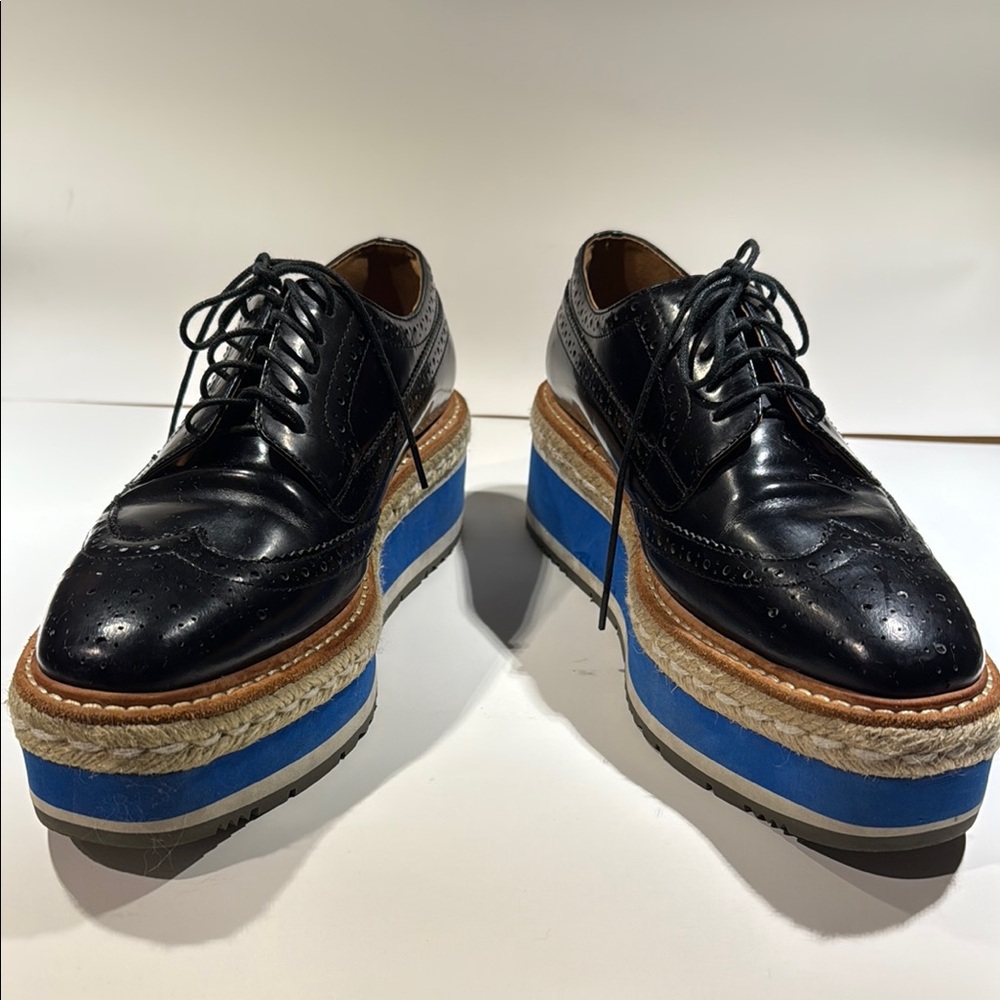 Prada Black and Blue Platform Shoes with Brogue Detailing - Picture 4 of 7